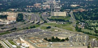 Aerial view of the Pentagon building and surrounding area