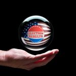 Election Results button hovering over outstretched hand