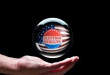 Election Results button hovering over outstretched hand