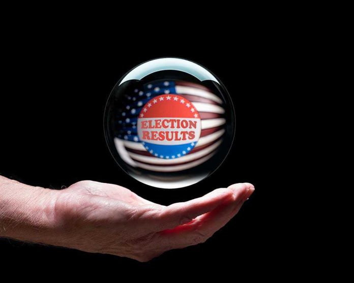 1841341093 Election Results button hovering over outstretched hand