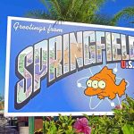 Greetings from Springfield sign with three-eyed fish.