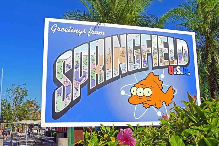 Greetings from Springfield sign with three-eyed fish.