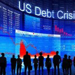 People looking at financial charts displaying US debt crisis.