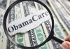 Magnifying glass over Obamacare text and money