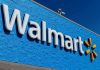 Walmart storefront sign on bright blue exterior wall