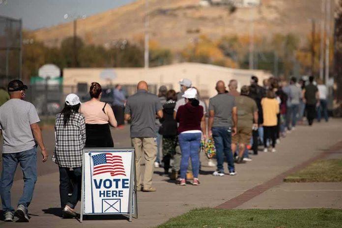 shutterstock_1847496532 voters standing in a long line outside a polling place