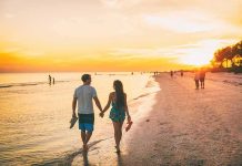 Beachgoers Stunned By Toxic Intruder couple walking on a beach at sunset
