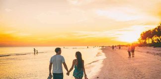 Beachgoers Stunned By Toxic Intruder couple walking on a beach at sunset