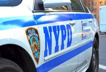 Snatch Attempt Outside McDonald’s Sparks Fury NYPD police car side with blue stripes and emblem