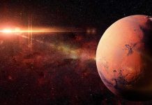 Astronomers Stunned by Planetary Infant Mars planet with sun flare in deep space
