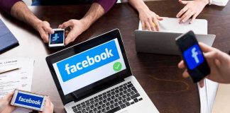 Quiet Apple Switch, Massive Legal Fight Laptop with Facebook on screen surrounded by smartphones