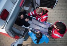 A Routine Food Pickup Turns Into a Nightmare Paramedics load a patient on a stretcher into an ambulance