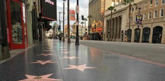 Hollywood Walk of Fame stars on sidewalk