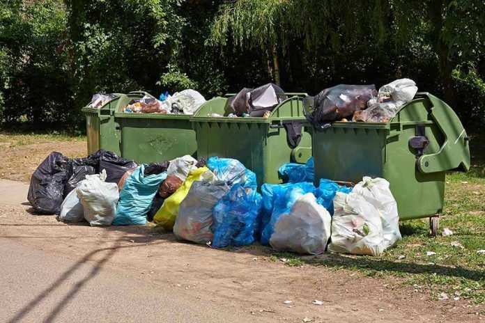 272587109 Overflowing garbage bins with bags on the ground