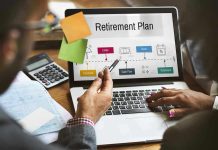 People discussing retirement plan on laptop screen